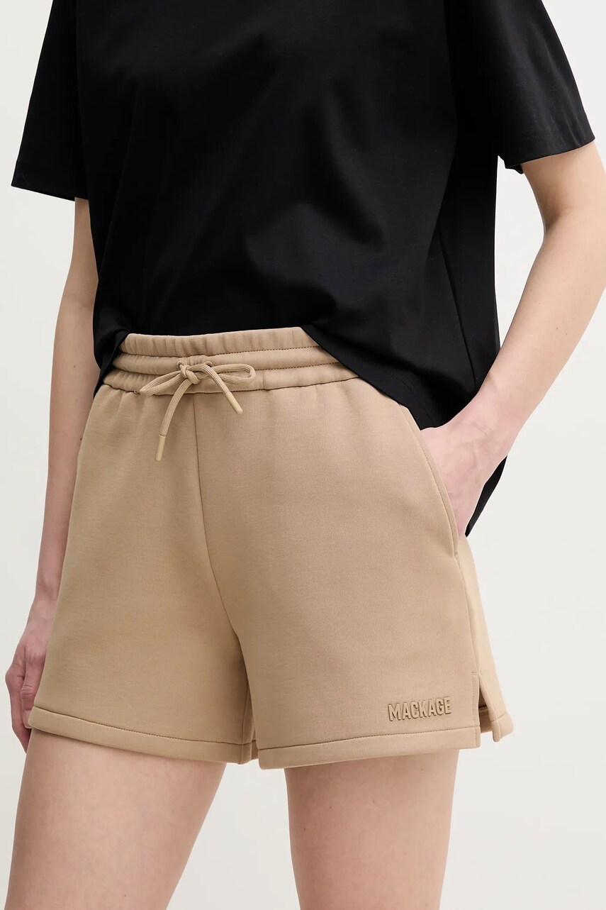 MACKAGE pantaloni scurti femei, culoarea bej, neted, medium waist, SUMMER.R