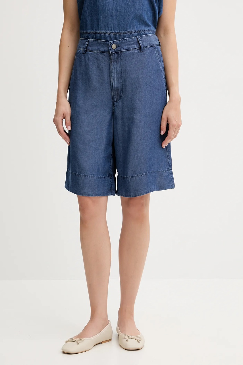 Levně Kraťasy United Colors of Benetton dámské, modrá barva, high waist, 4KHND9020