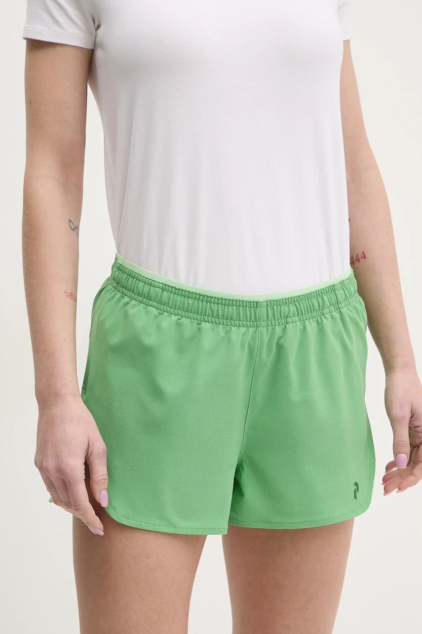 Peak Performance pantaloni scurți sport Trail Light culoarea verde, uni, high waist, G80231