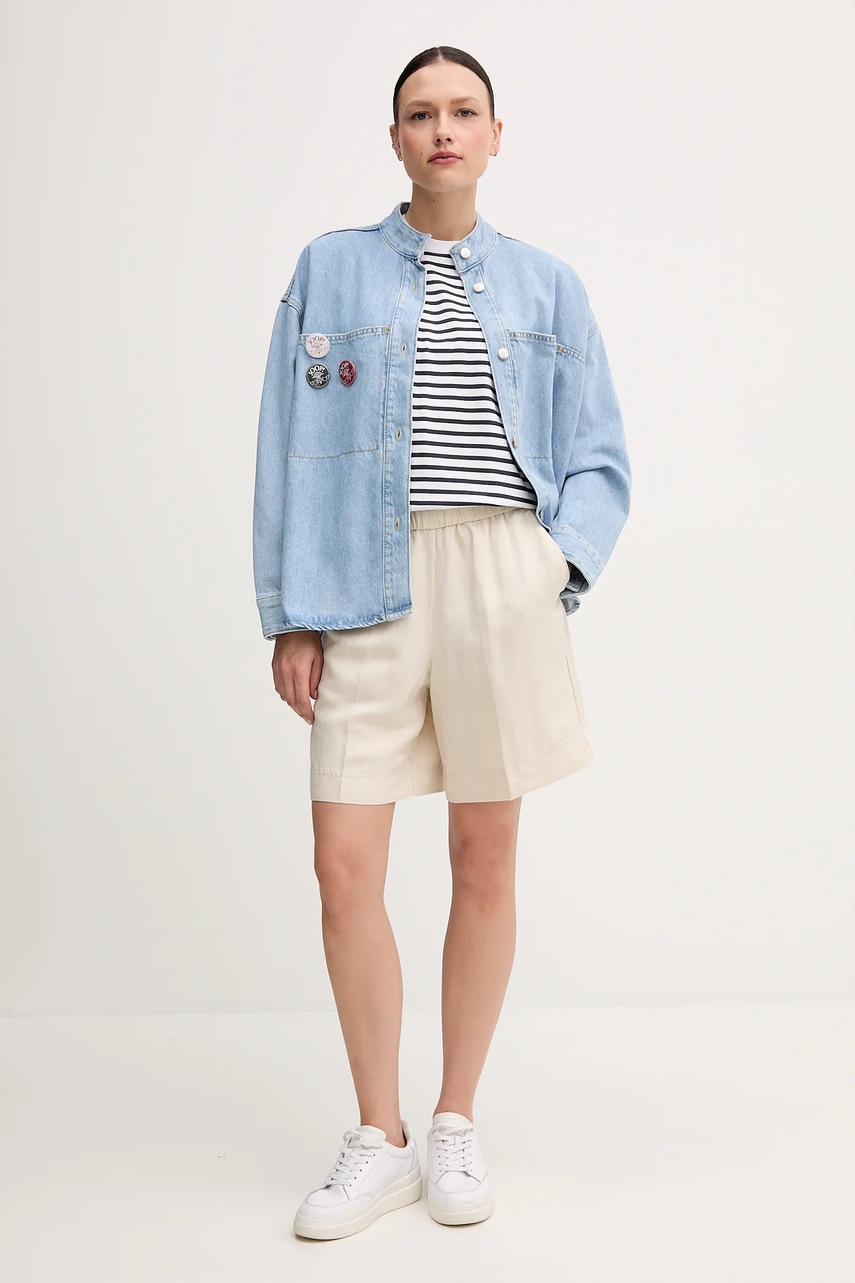 Льняные шорты Gant цвет бежевый однотонная высокая посадка 4020116