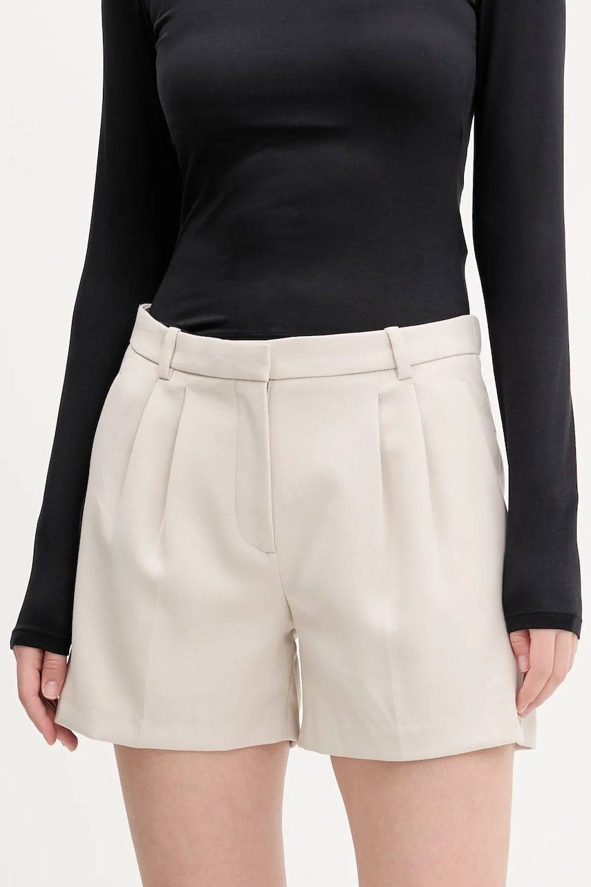 Abercrombie & Fitch pantaloni scurti femei, culoarea bej, neted, high waist, KI149-5214 Abercrombie & Fitch pantaloni scurti femei, culoarea bej, neted, high waist, KI149-5214