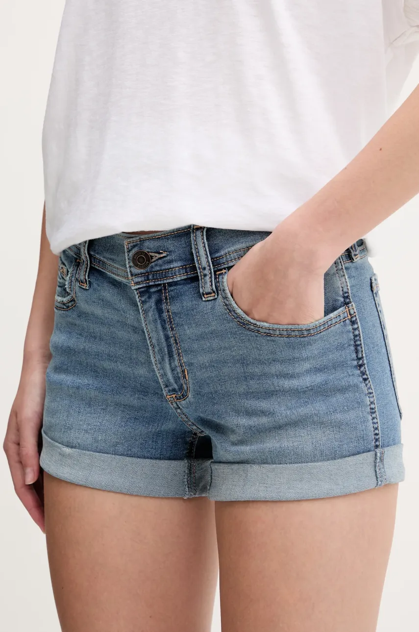 Levně Džínové šortky Hollister Co. dámské, modrá barva, high waist, KI349-5177