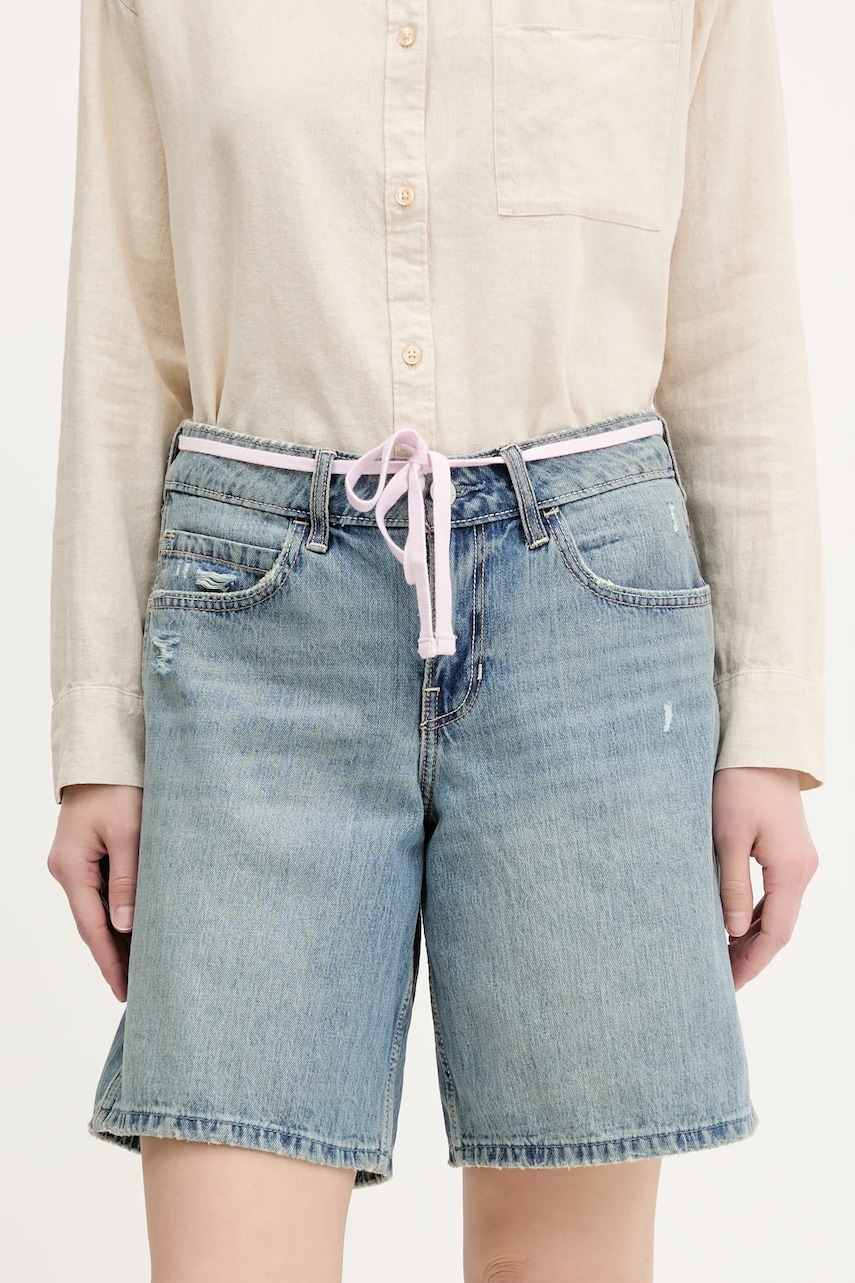 Levně Džínové šortky Hollister Co. dámské, modrá barva, medium waist, KI349-5099