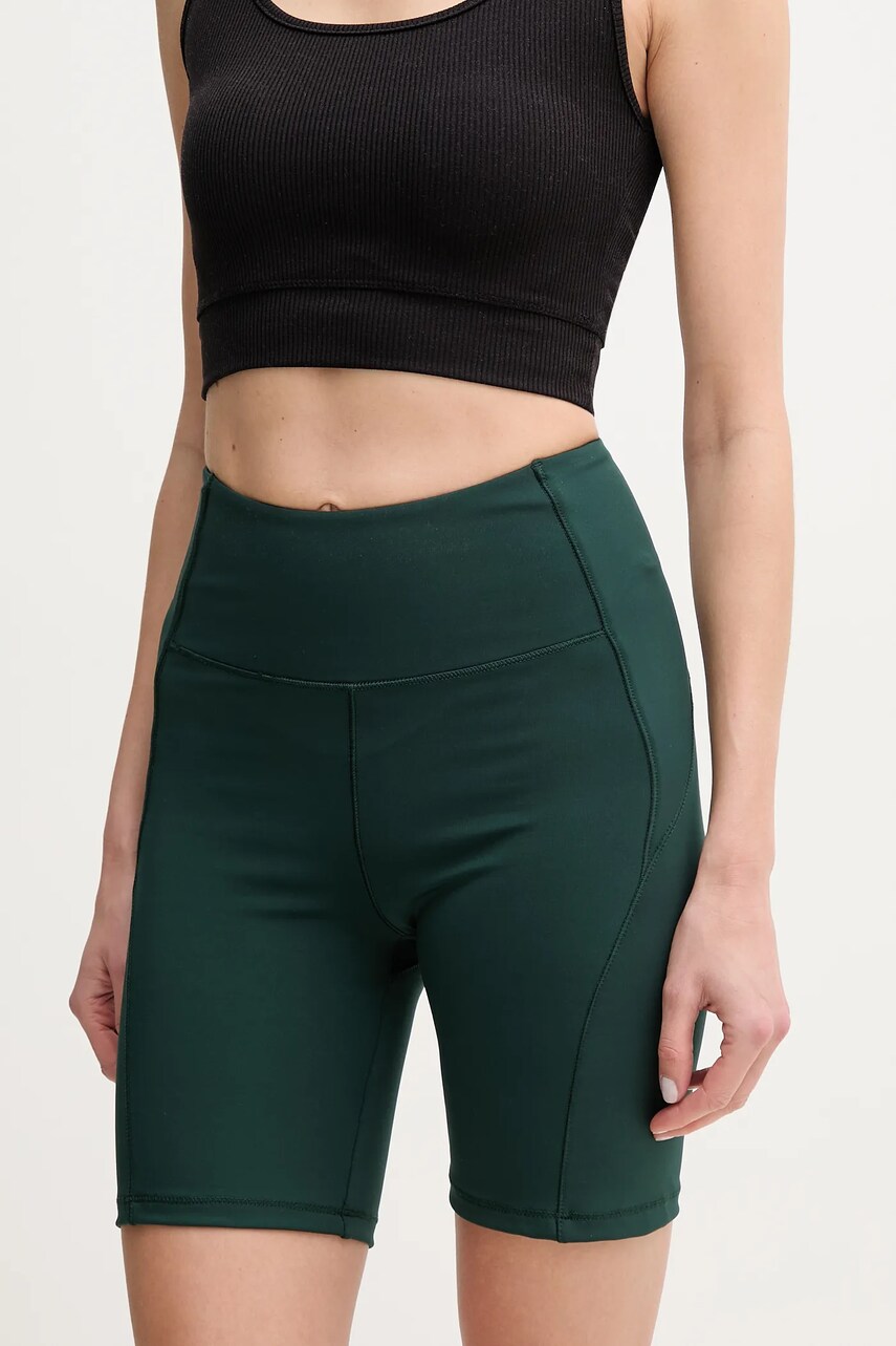 Casall pantaloni scurți de antrenament culoarea verde, neted, high waist, 25060