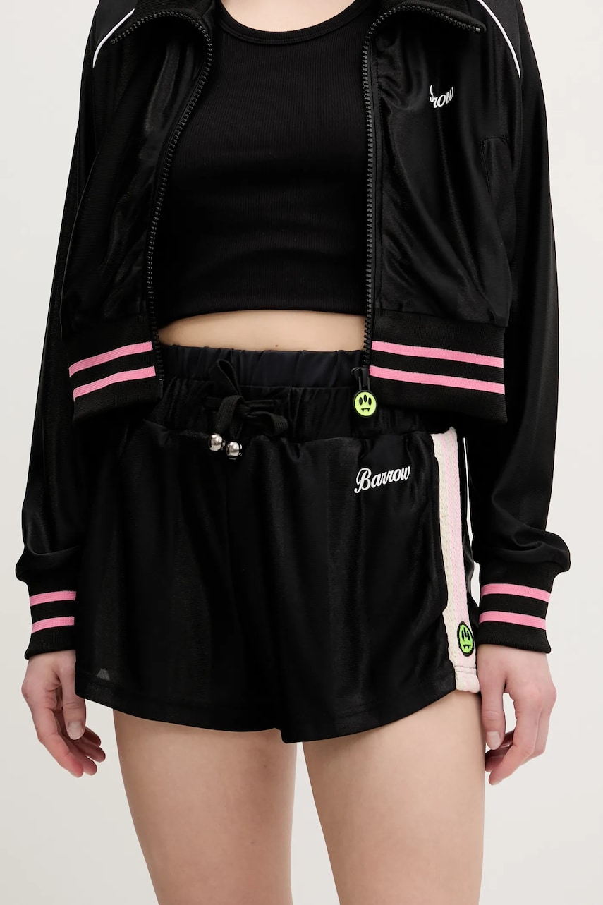 Barrow pantaloni scurți femei, culoarea negru, cu imprimeu, high waist, S5BWWOSH117