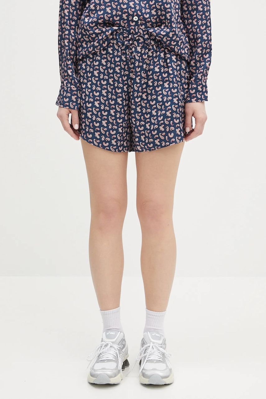 A.P.C. pantaloni scurți Short Audrey culoarea bleumain, cu imprimeu, high waist, VIALN.F10208