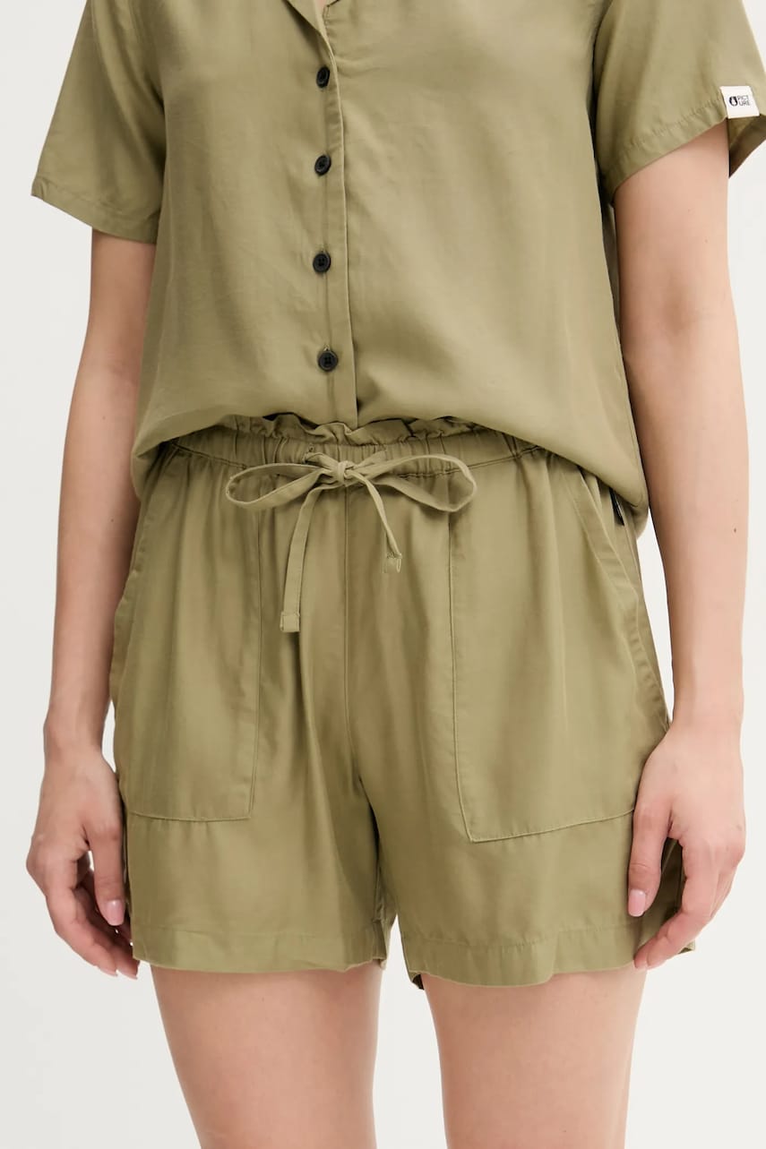 Picture pantaloni scurți Milou culoarea verde, uni, high waist, WSH0099
