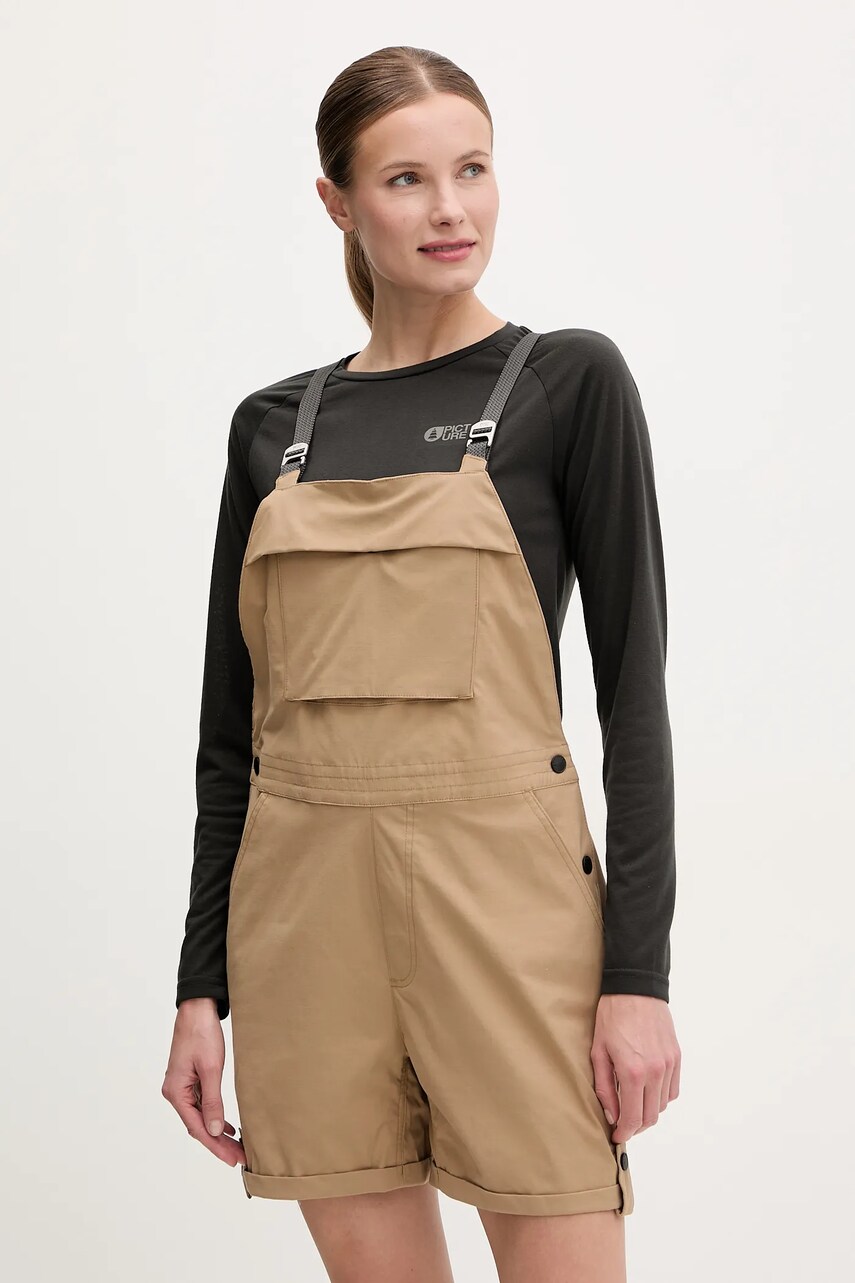 Picture pantaloni scurți outdoor Foday culoarea verde, uni, high waist, WSH0106