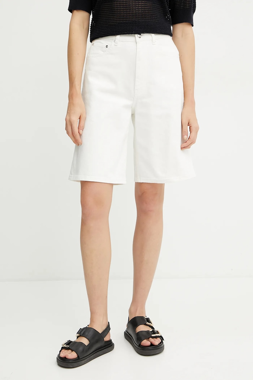 Ivy Oak pantaloni scurți jeans PIRI femei, culoarea alb, uni, high waist, IO115209