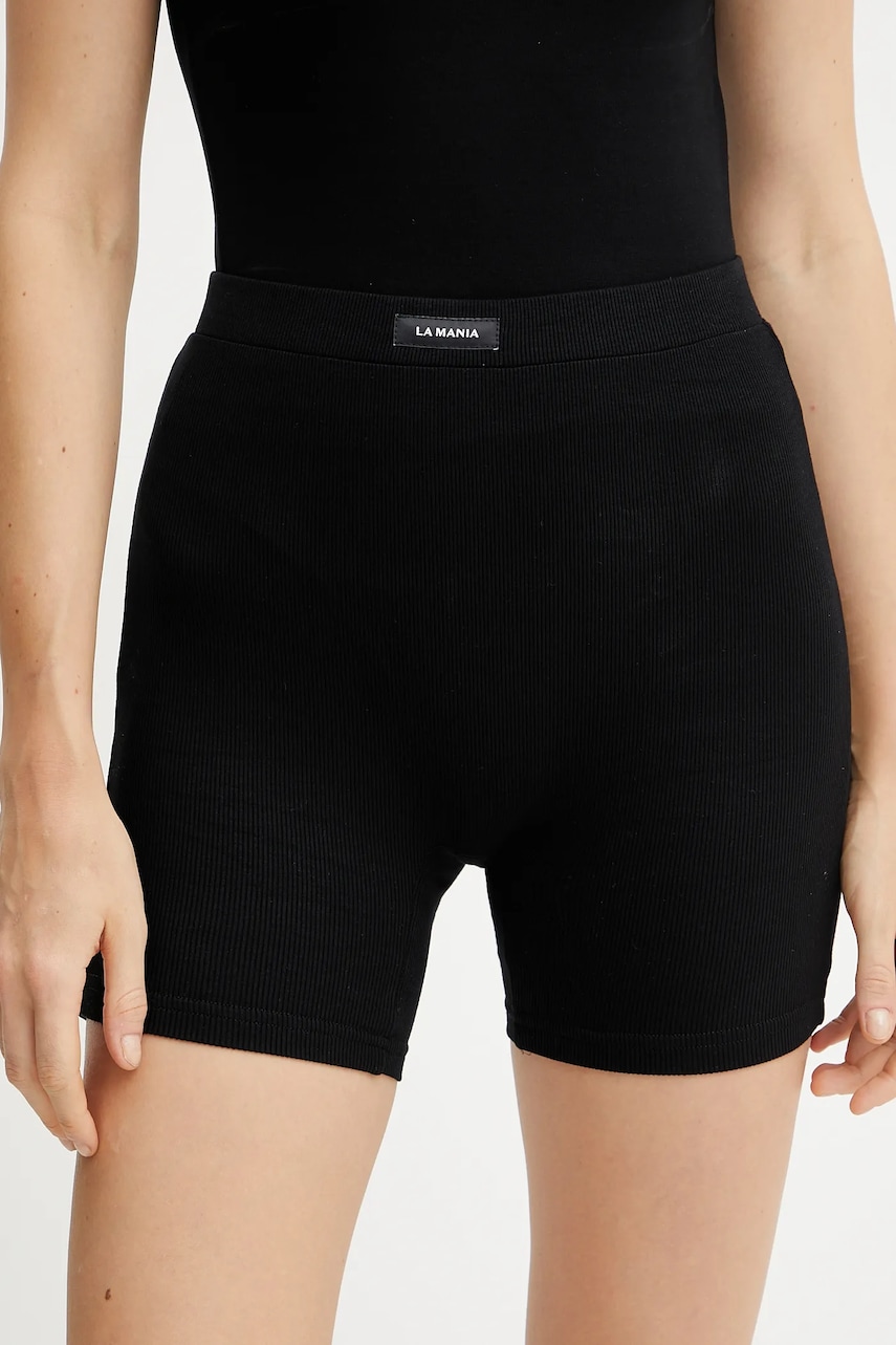 La Mania pantaloni scurți femei, culoarea negru, uni, high waist, AGAIN La Mania pantaloni scurți femei, culoarea negru, uni, high waist, AGAIN
