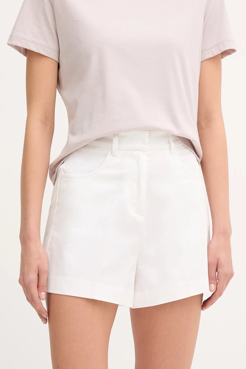 Sisley pantaloni scurți culoarea alb, uni, high waist, 4ED4L901N