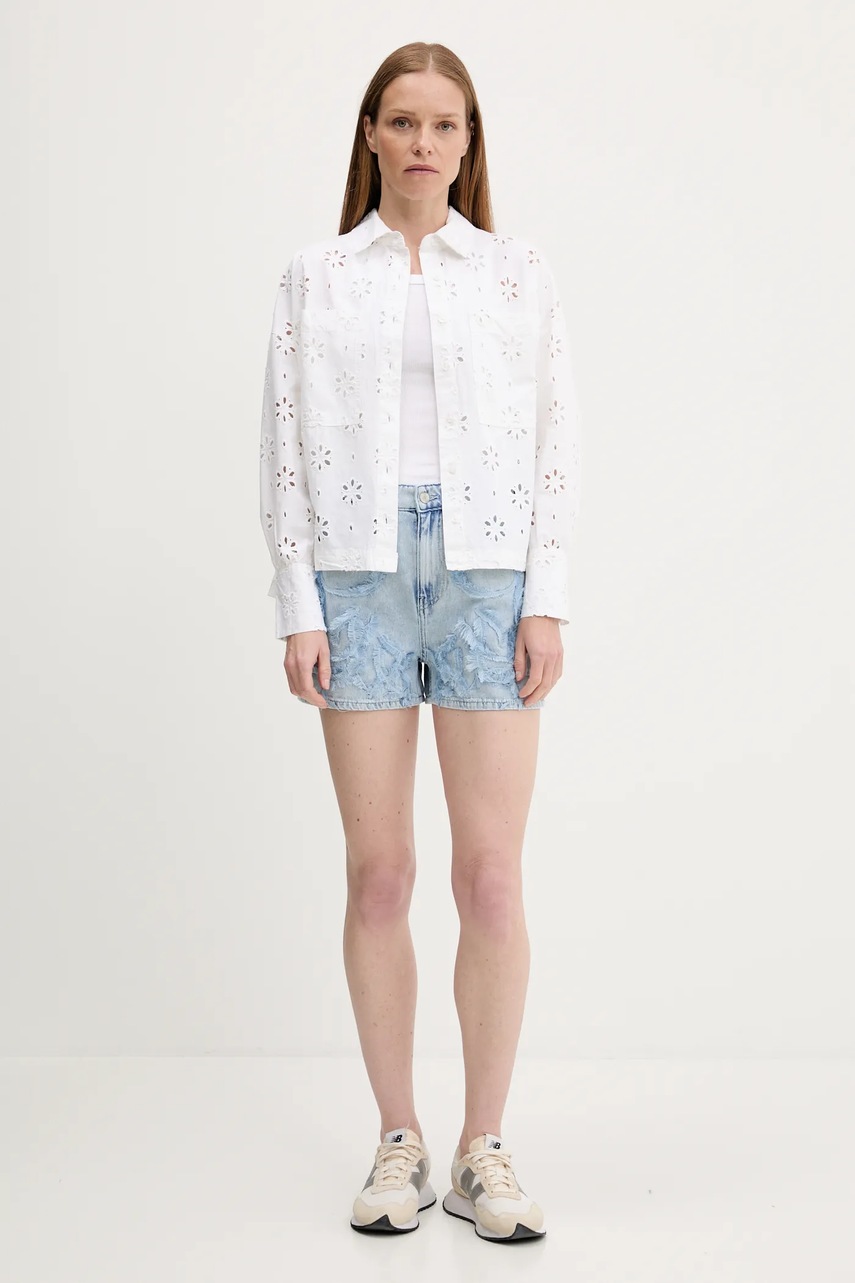 Джинсовые шорты Sisley с аппликацией высокая посадка 4AGWL901O