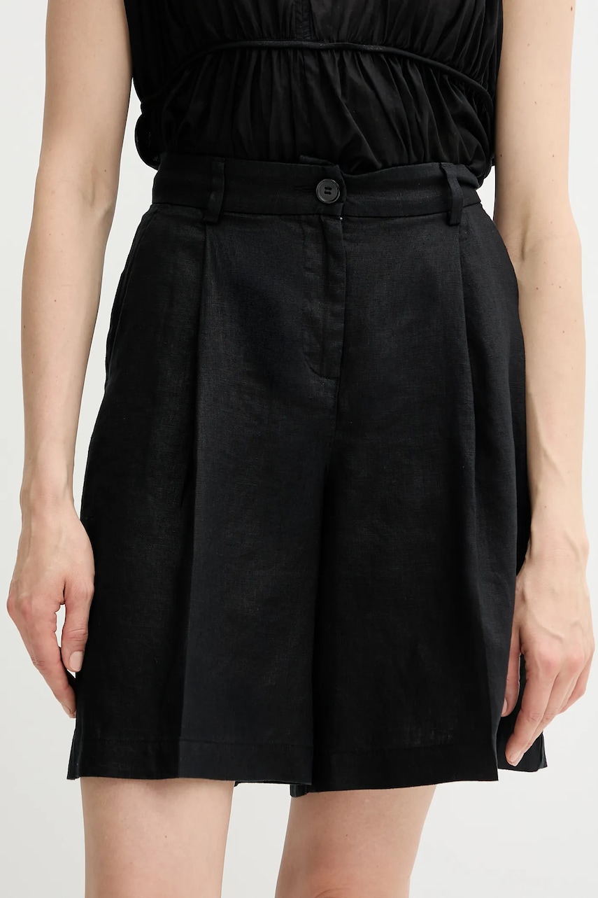 Levně Lněné kraťasy Sisley dámské, černá barva, high waist, 4AGHL901K