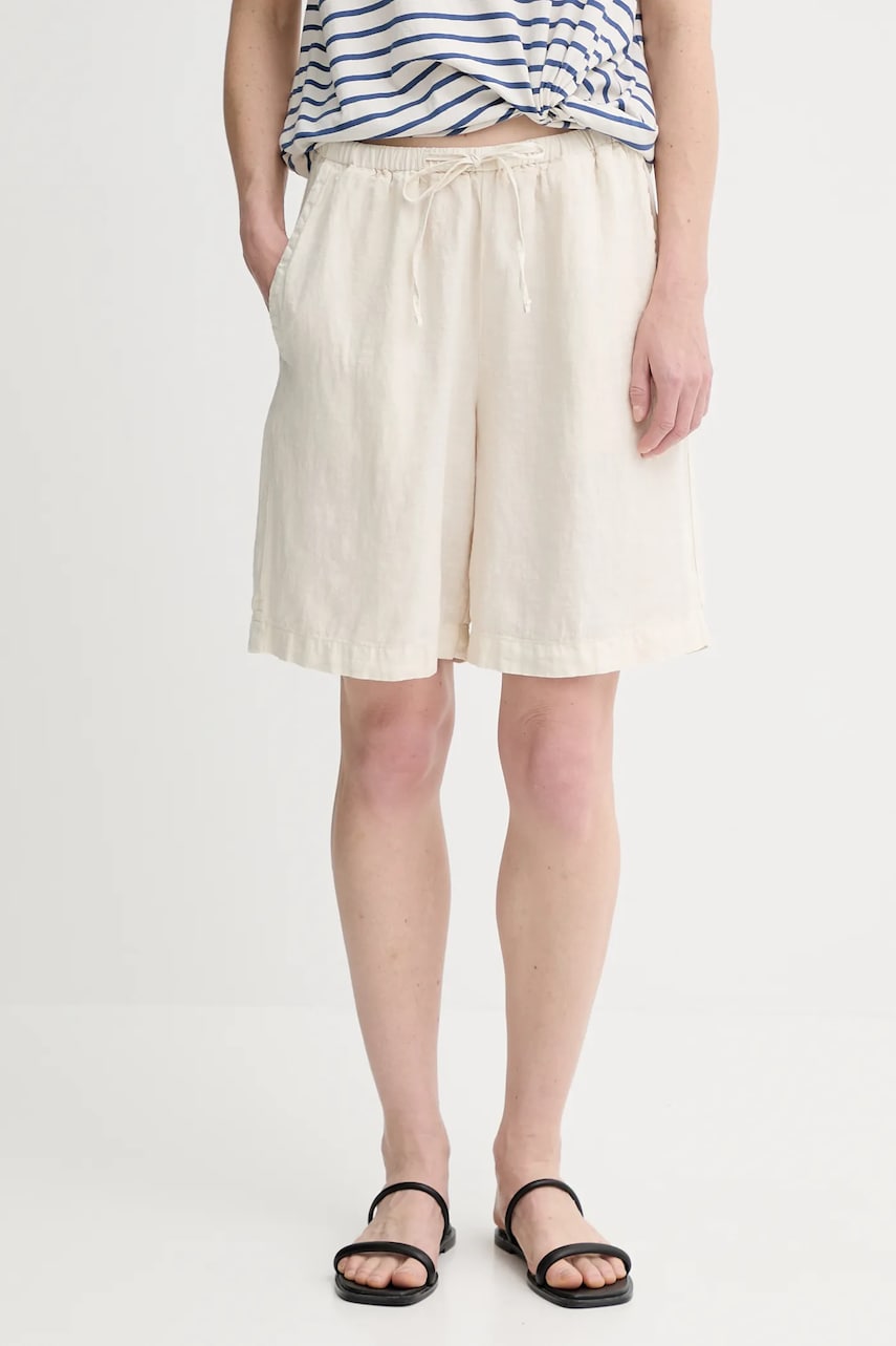 Levně Lněné kraťasy Marc O'Polo dámské, béžová barva, high waist, 504011215049