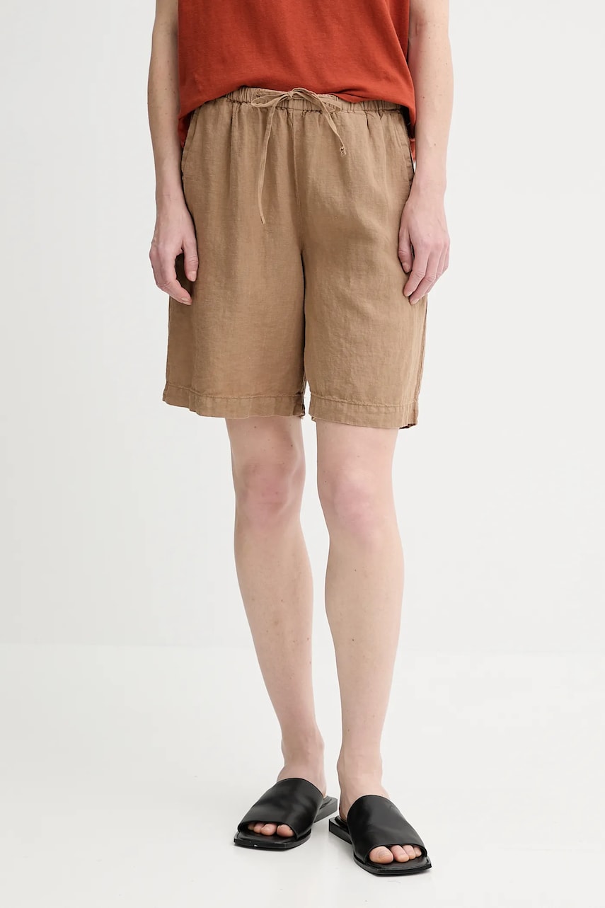 Marc O'Polo pantaloni scurți din in culoarea maro, neted, high waist, 504011215049