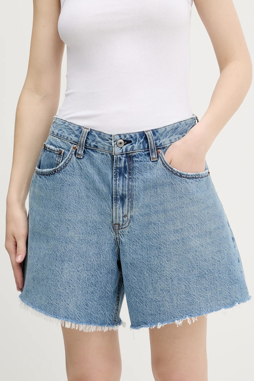 Abercrombie & Fitch pantaloni scurți jeans uni, high waist, KI149-5146