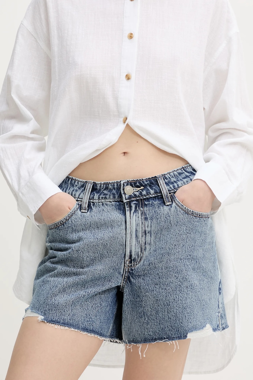 Hollister Co. pantaloni scurți din denim uni, high waist, KI349-5160