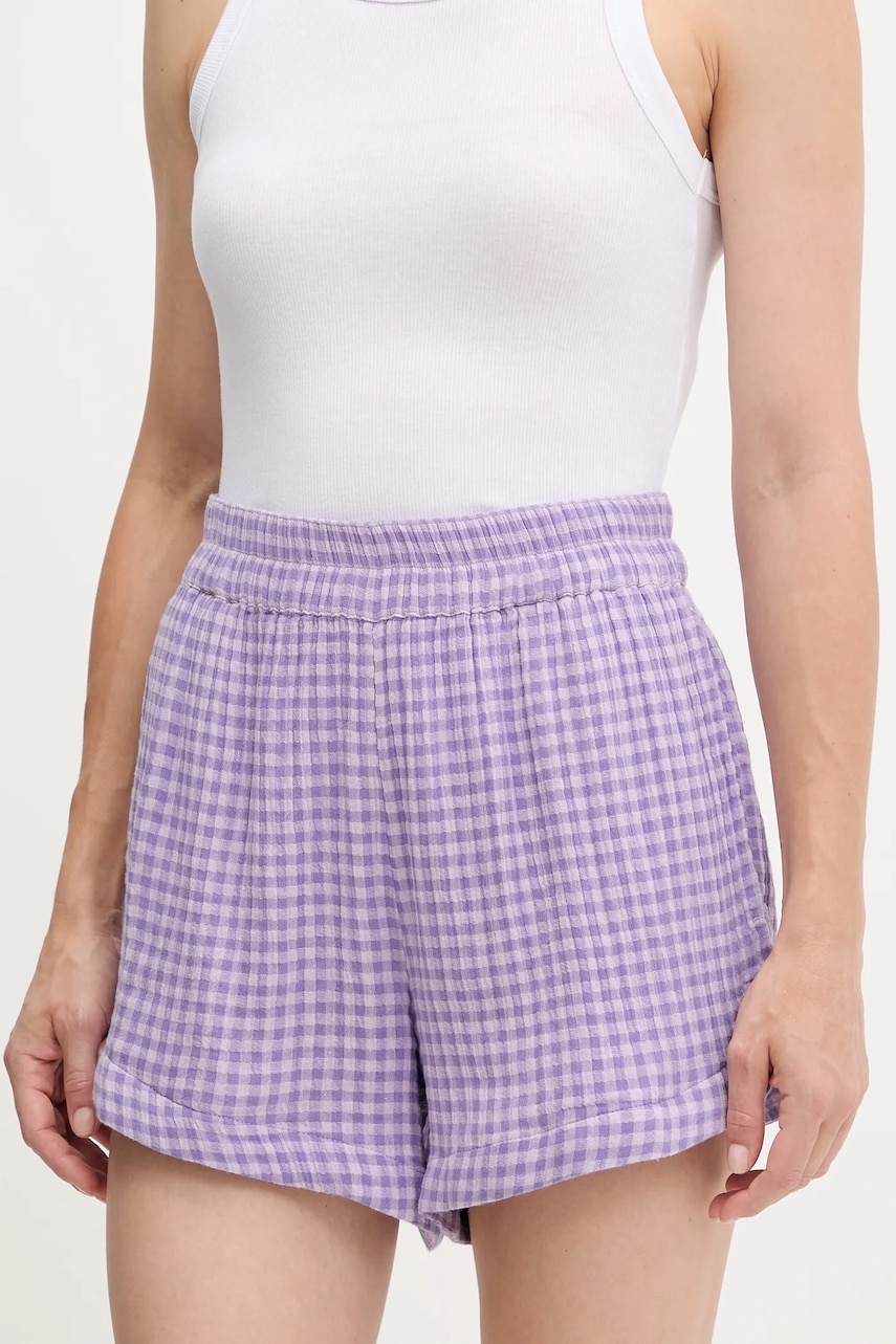 Levně Bavlněné šortky Rip Curl PREMIUM SURF dámské, fialová barva, high waist, 00BWWS