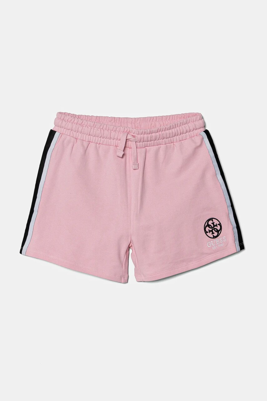 Levně Dětské bavlněné šortky Guess růžová barva, s aplikací, nastavitelný pas, J5RD09 KAD74