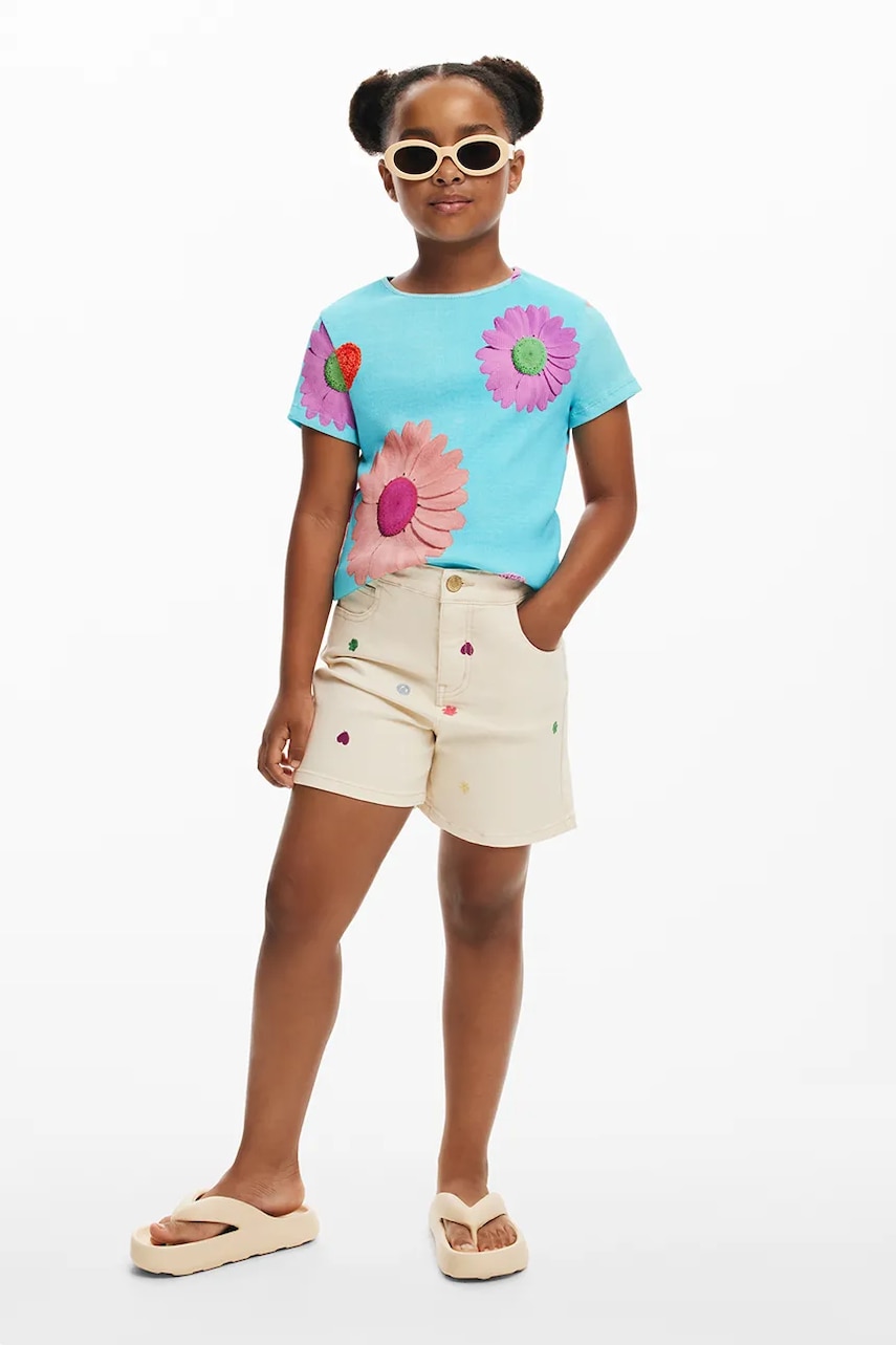 Desigual pantaloni scurti din denim pentru copii culoarea bej, modelator, talie reglabila, 25SGPW03 Desigual pantaloni scurti din denim pentru copii culoarea bej, modelator, talie reglabila, 25SGPW03