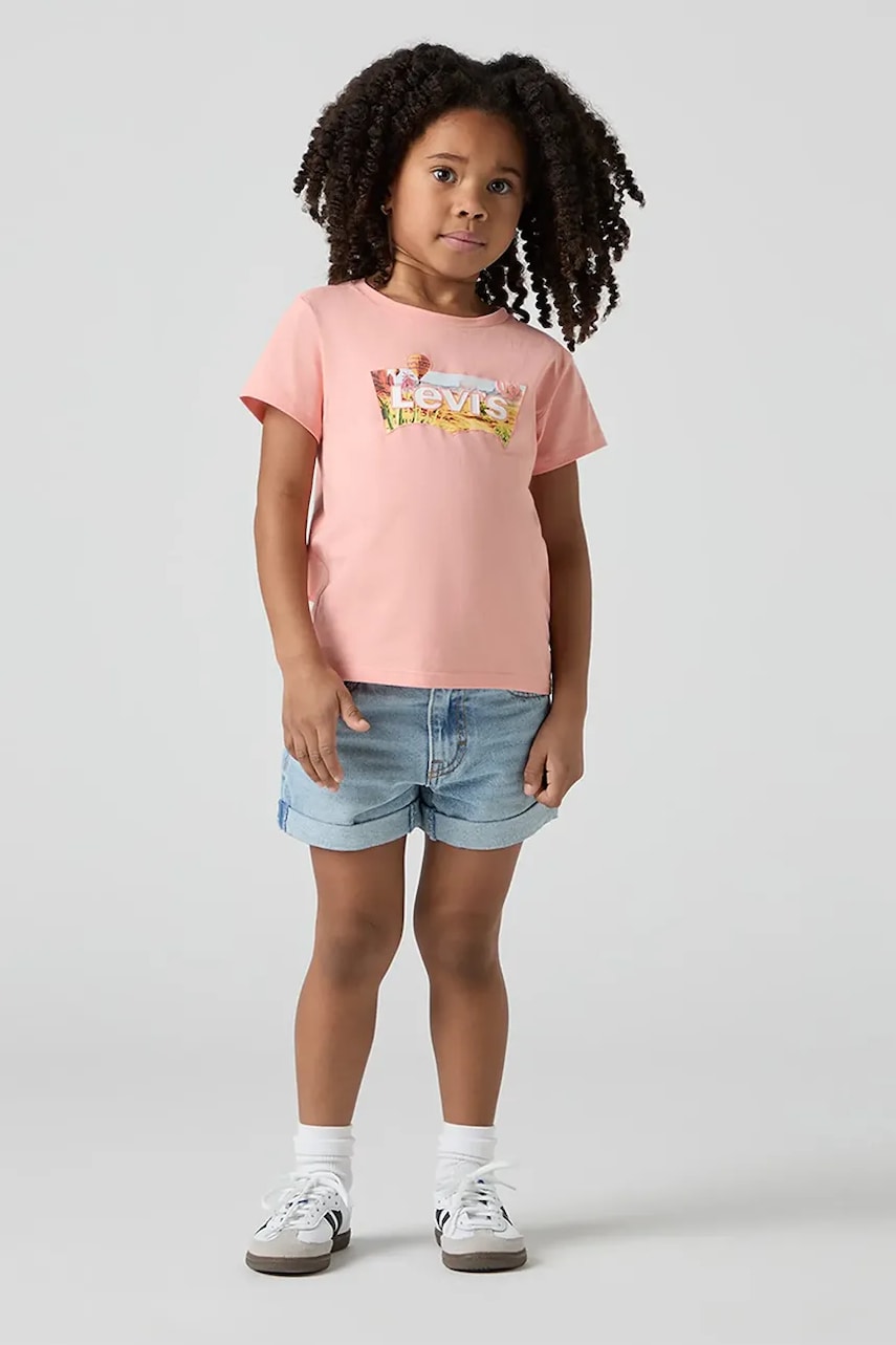 Levi's pantaloni scurti din denim pentru copii MINI MOM SHORT W EMBROIDER cu imprimeu, talie reglabila, 3EM218 Levi's pantaloni scurti din denim pentru copii MINI MOM SHORT W EMBROIDER cu imprimeu, talie reglabila, 3EM218