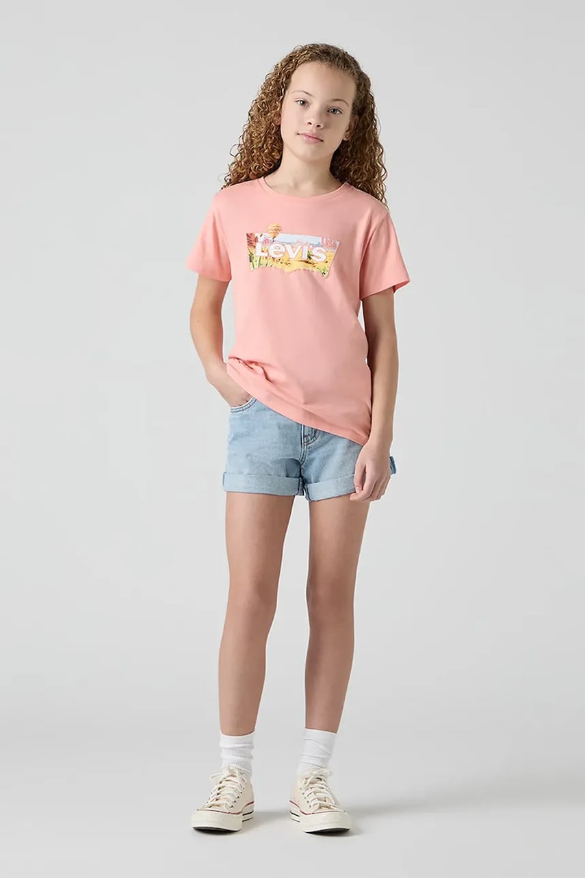 Levi's pantaloni scurti din denim pentru copii MINI MOM SHORT W EMBROIDER cu imprimeu, talie reglabila, 4EM218 Levi's pantaloni scurti din denim pentru copii MINI MOM SHORT W EMBROIDER cu imprimeu, talie reglabila, 4EM218