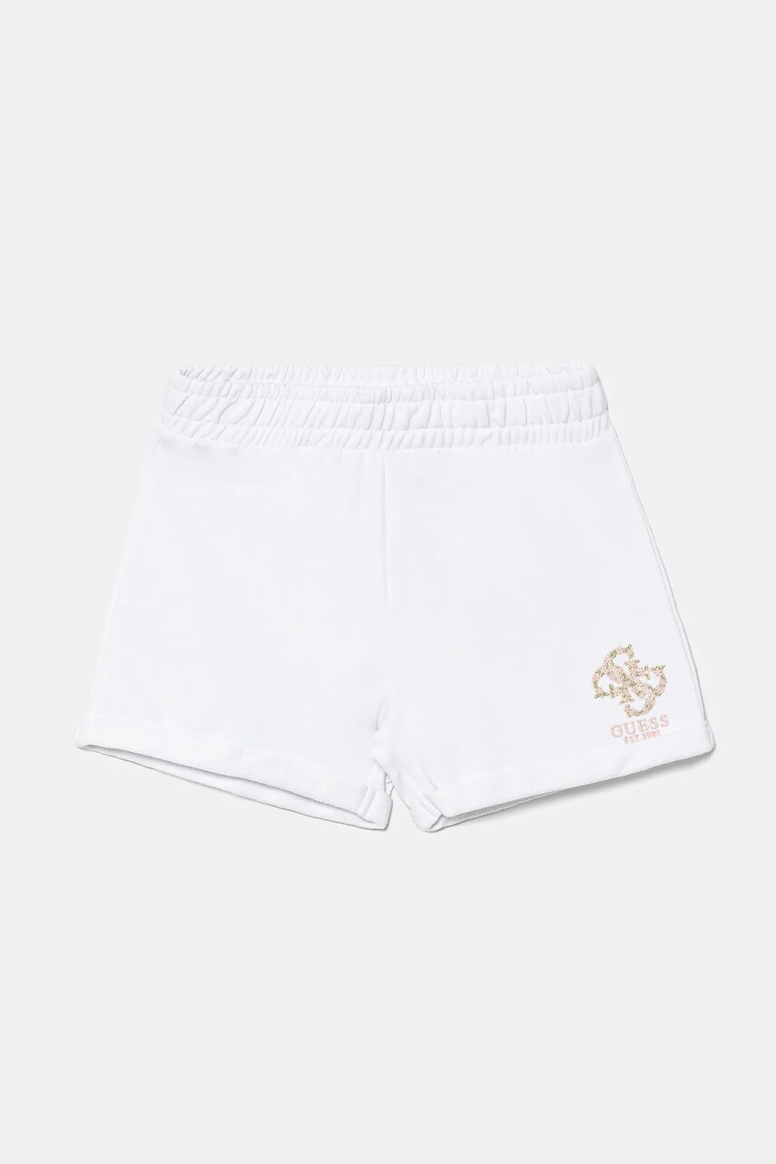 Levně Dětské bavlněné šortky Guess bílá barva, s aplikací, J5GD24 KA6R4