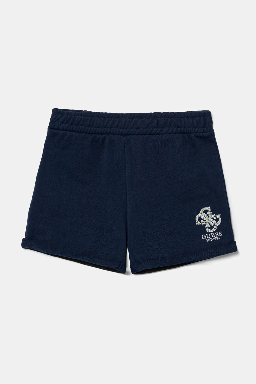Levně Dětské bavlněné šortky Guess tmavomodrá barva, s aplikací, J5GD24 KA6R4