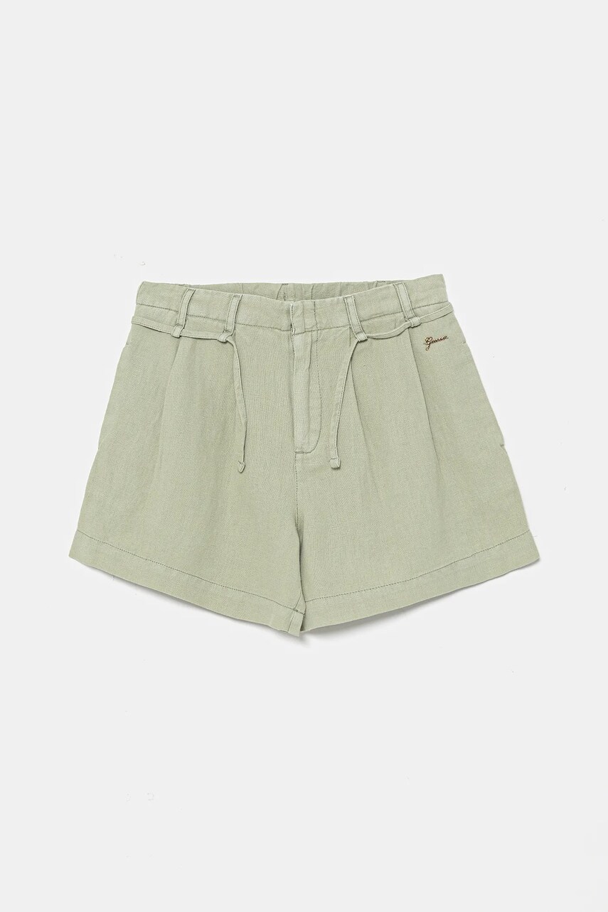 Levně Dětské šortky s příměsí lnu Guess zelená barva, J5GD33 WG5G0