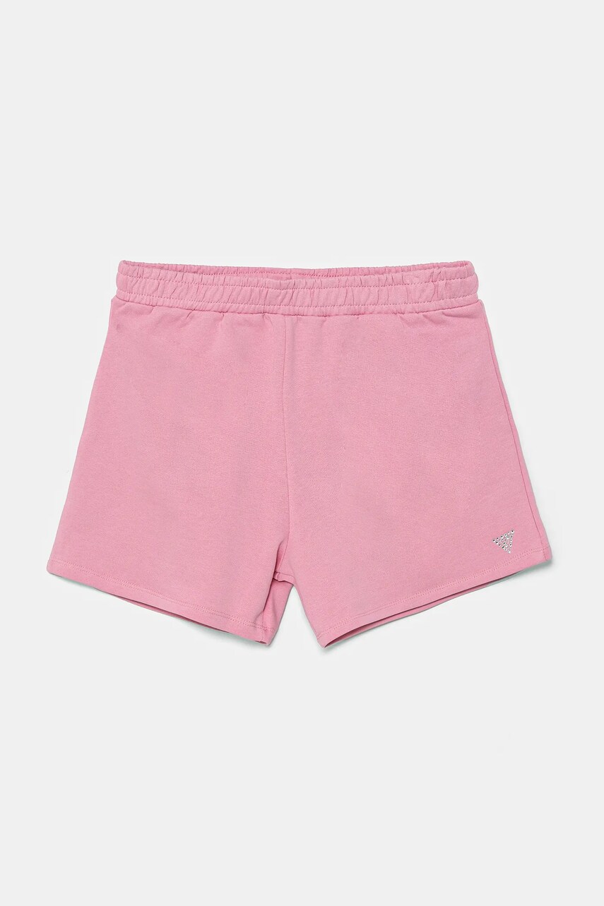 Levně Dětské bavlněné šortky Guess růžová barva, hladké, J5GD38 KCRP0