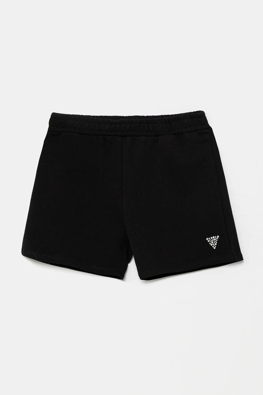 Levně Dětské bavlněné šortky Guess černá barva, hladké, J5GD38 KCRP0