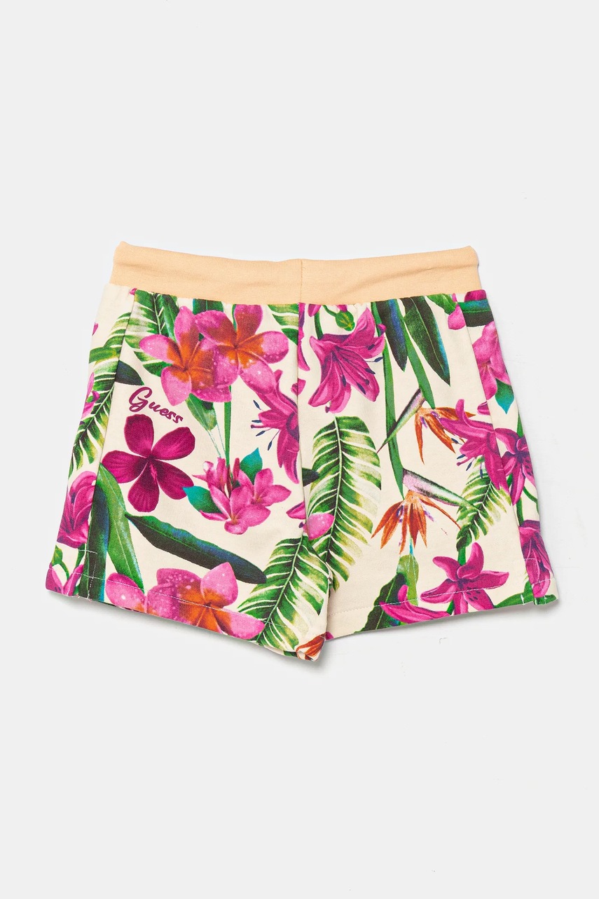 Дитячі бавовняні шорти Guess колір бежевий візерунок регульована талія K5GD05 KA6R4