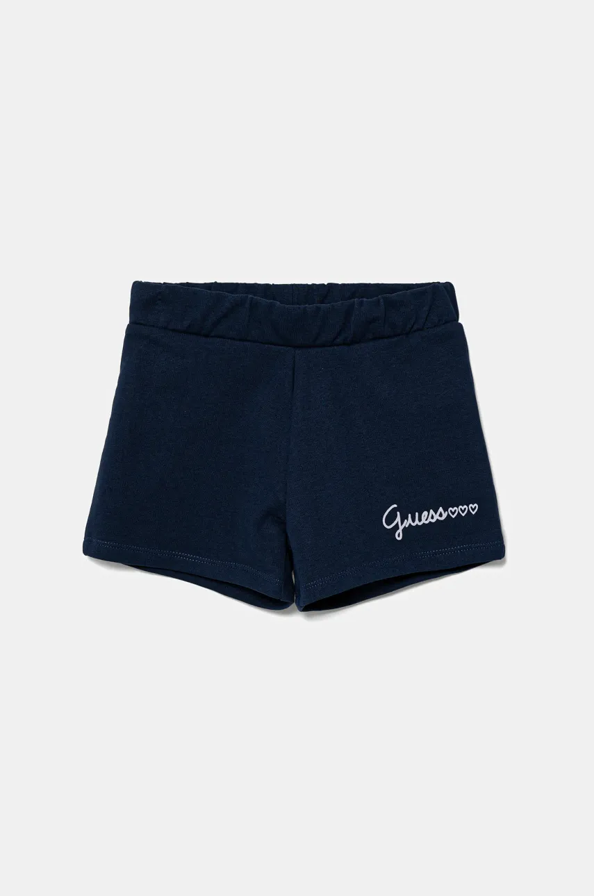 Levně Dětské bavlněné šortky Guess tmavomodrá barva, s potiskem, K5GD08 KA6R4