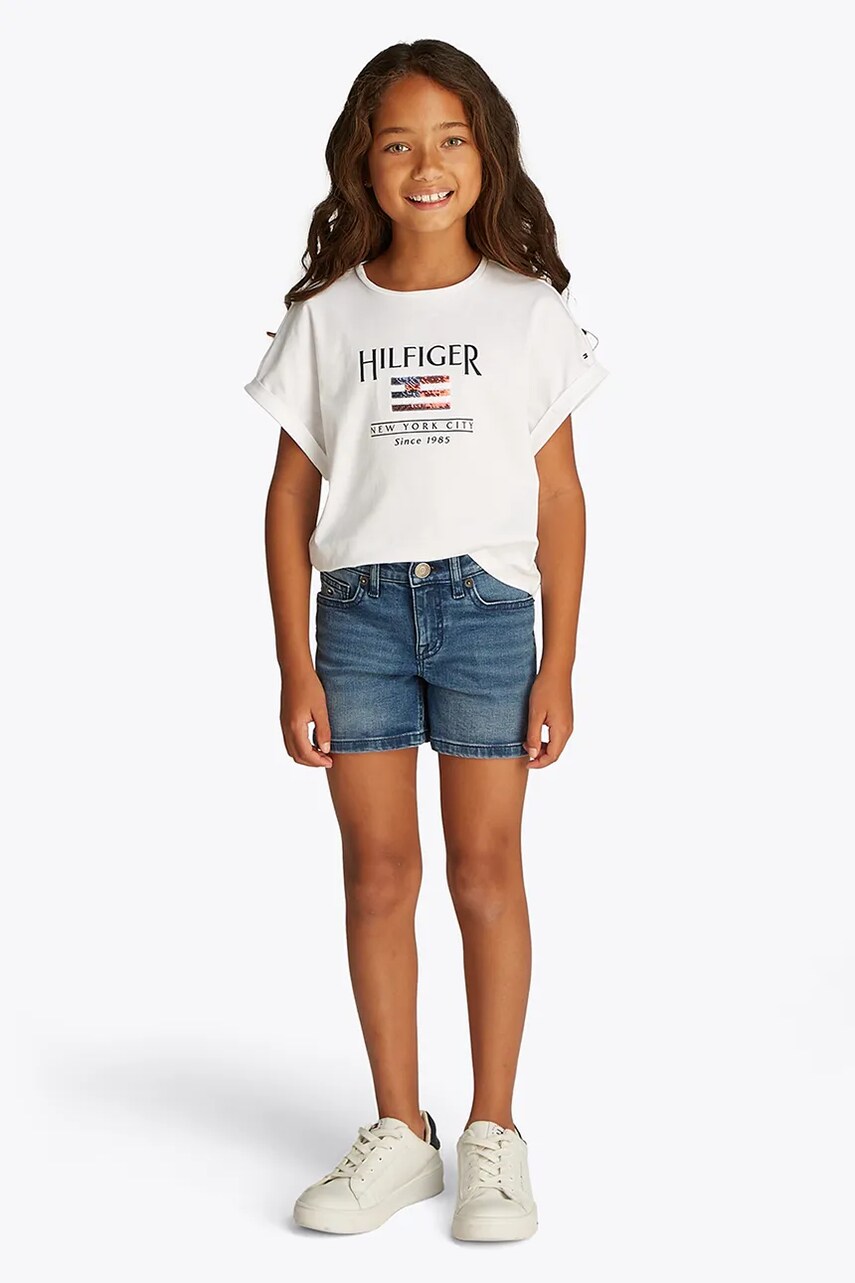 Levně Dětské riflové kraťasy Tommy Hilfiger modrá barva, hladké, KG0KG08592