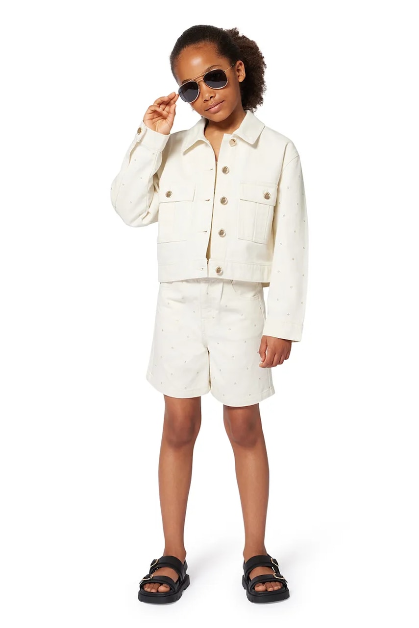 Michael Kors pantaloni scurți din bumbac pentru copii culoarea bej, cu imprimeu, R30341 Michael Kors pantaloni scurți din bumbac pentru copii culoarea bej, cu imprimeu, R30341