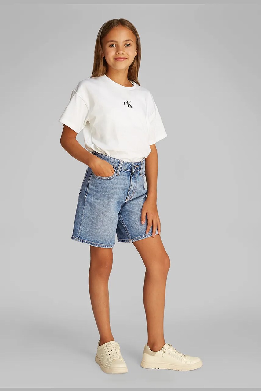Levně Dětské riflové kraťasy Calvin Klein Jeans modrá barva, hladké, IG0IG02890