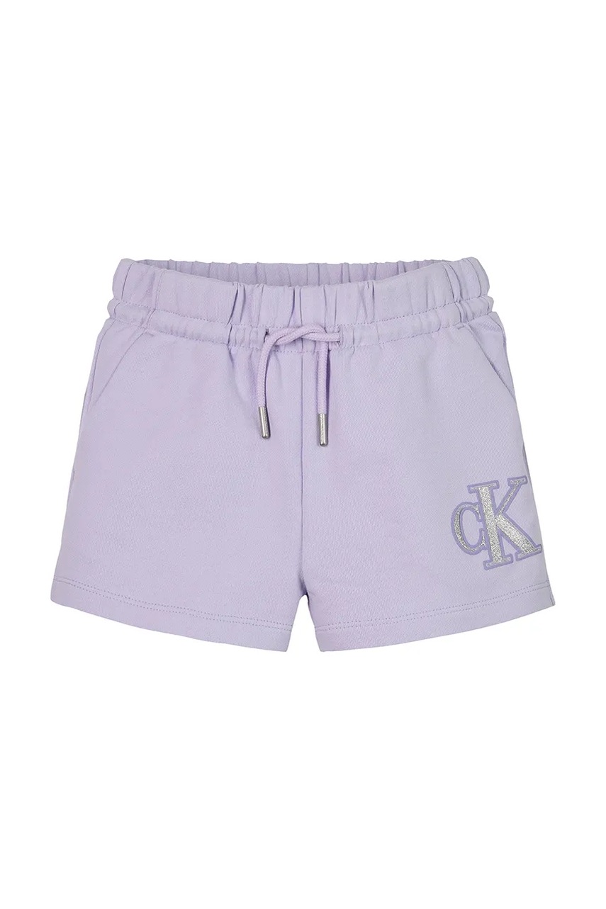 Детские хлопковые шорты Calvin Klein Jeans цвет фиолетовый с принтом регулируемая талия IG0IG02959