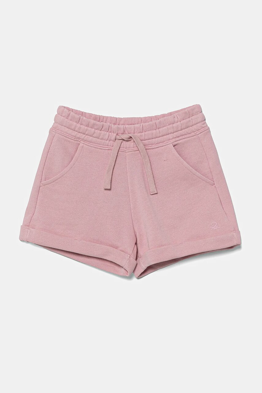 United Colors of Benetton pantaloni scurti din bumbac pentru copii culoarea roz, uni, talie reglabila, 3J68C901C