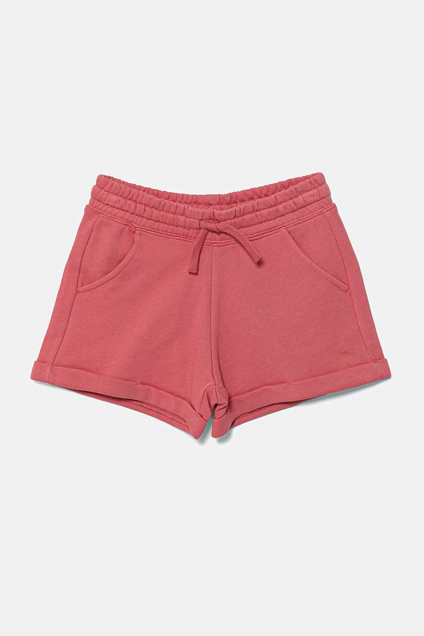Levně Dětské bavlněné šortky United Colors of Benetton růžová barva, hladké, nastavitelný pas, 3J68C901C
