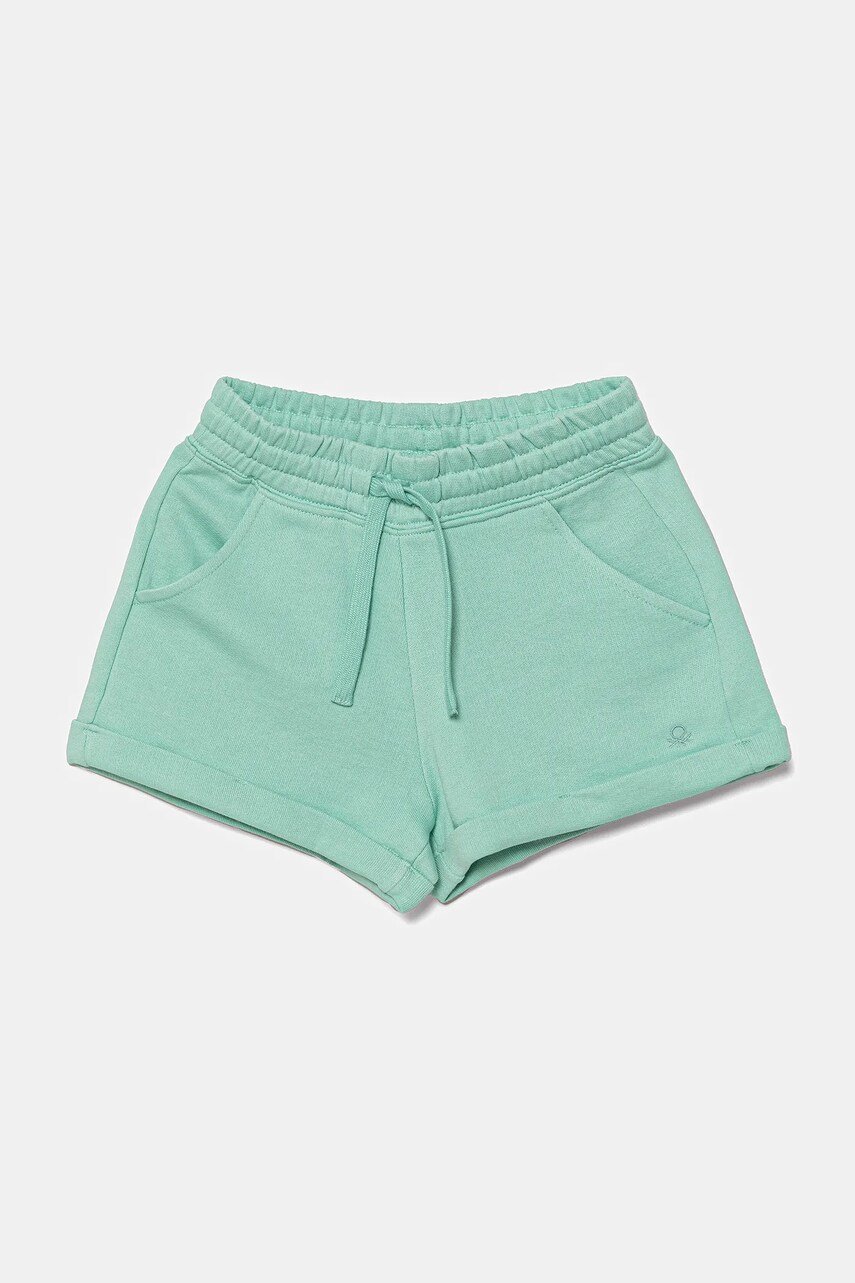 United Colors of Benetton pantaloni scurti din bumbac pentru copii culoarea turcoaz, uni, talie reglabila, 3J68C901C
