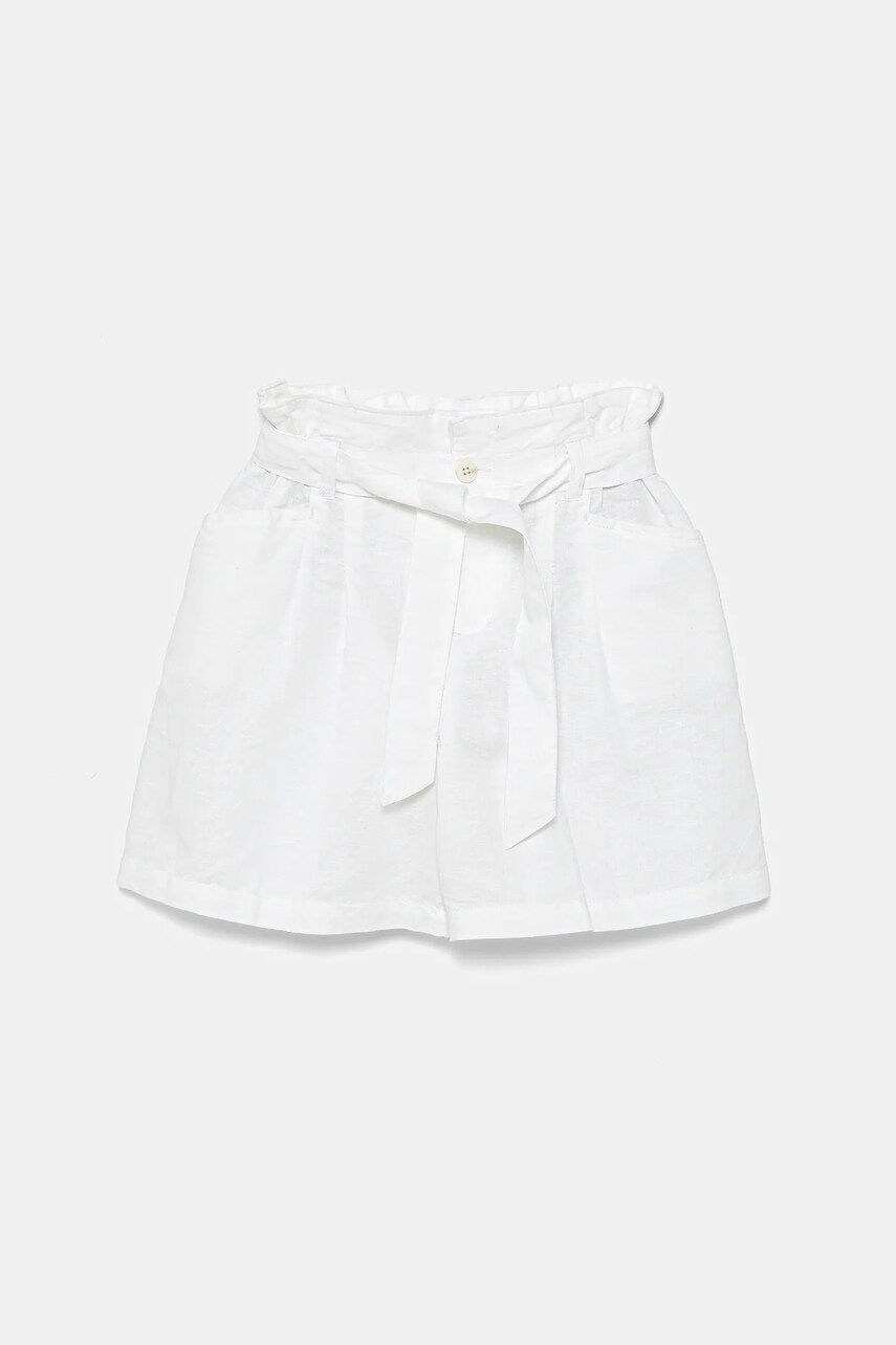 United Colors of Benetton pantaloni scurți de in pentru copii culoarea alb, neted, talie reglabila, 43WBC902D
