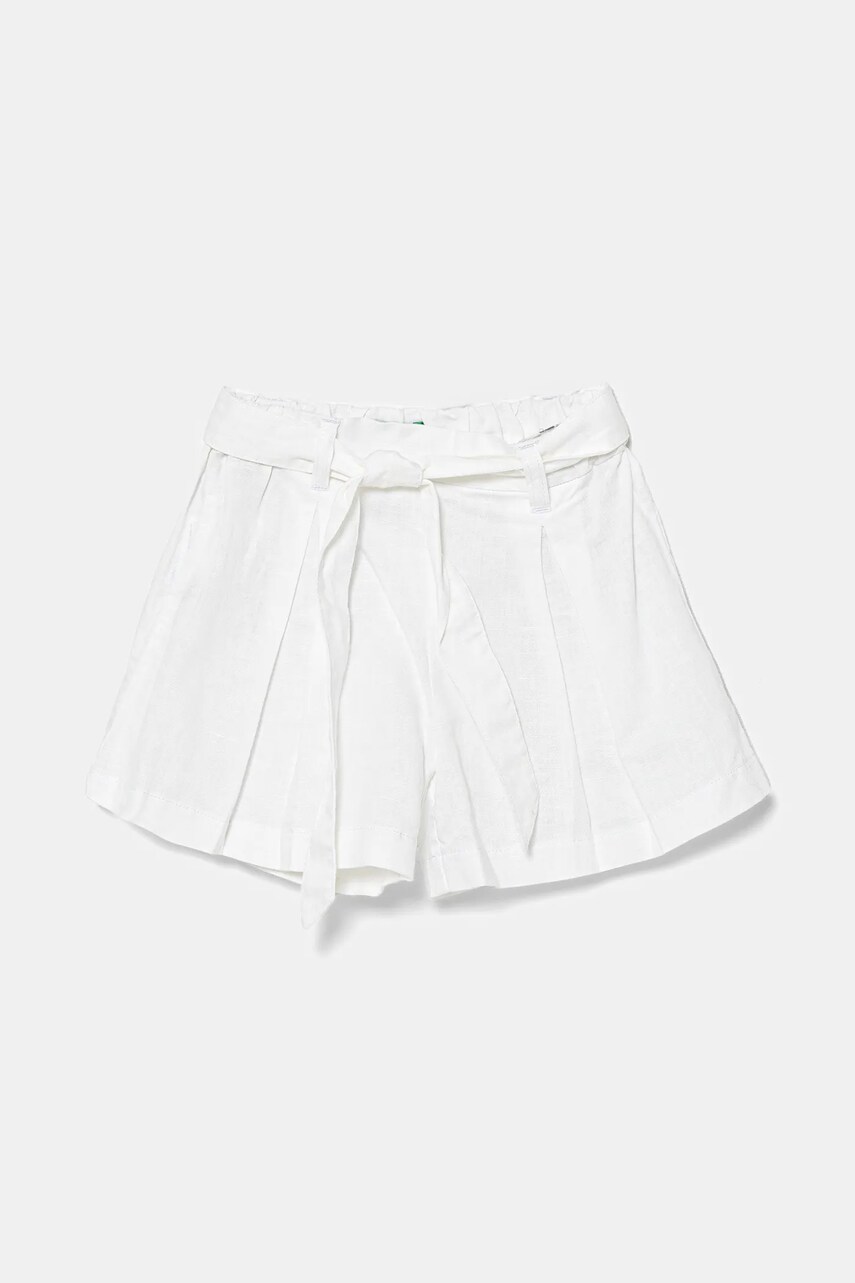 United Colors of Benetton pantaloni scurți de in pentru copii culoarea alb, uni, talie reglabila, 43WBG902G