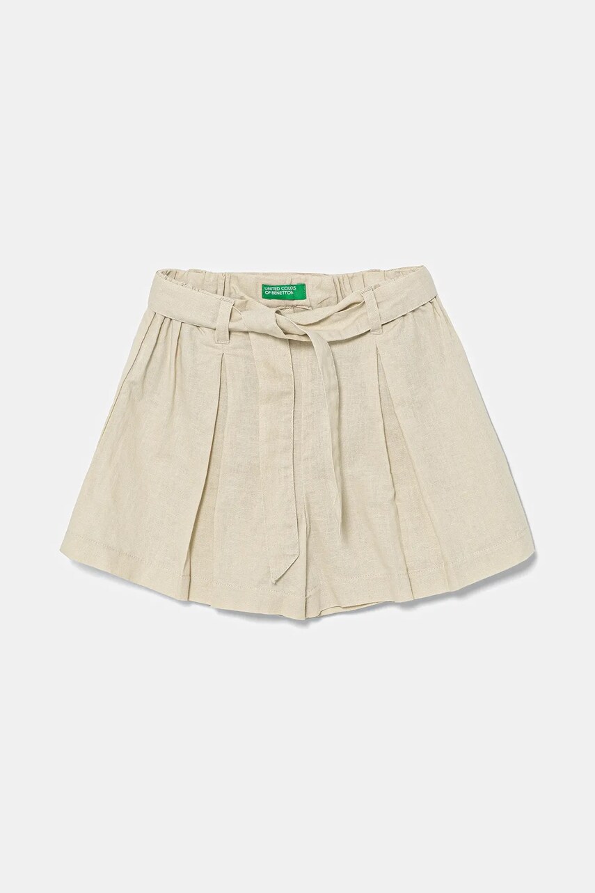 United Colors of Benetton pantaloni scurti de in pentru copii culoarea bej, uni, talie reglabila, 43WBG902G
