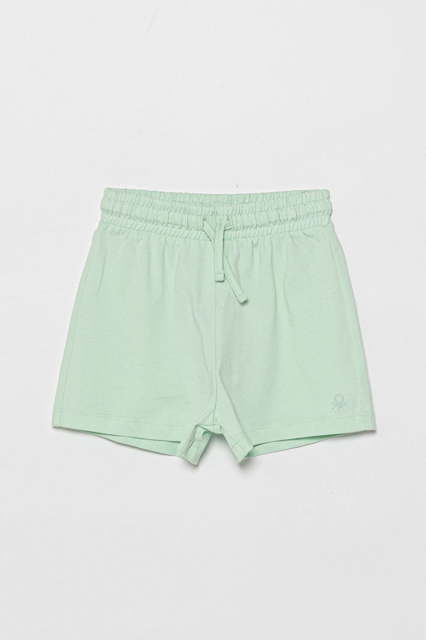United Colors of Benetton pantaloni scurți din bumbac pentru copii culoarea verde, uni, talie reglabila, 3BL0G901T