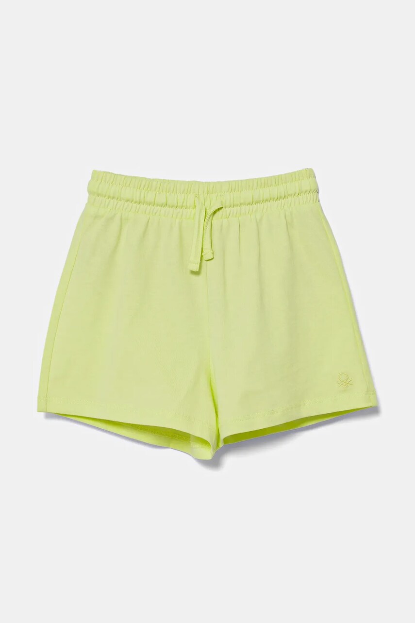 United Colors of Benetton pantaloni scurți din bumbac pentru copii culoarea verde, uni, talie reglabila, 3BL0G901T