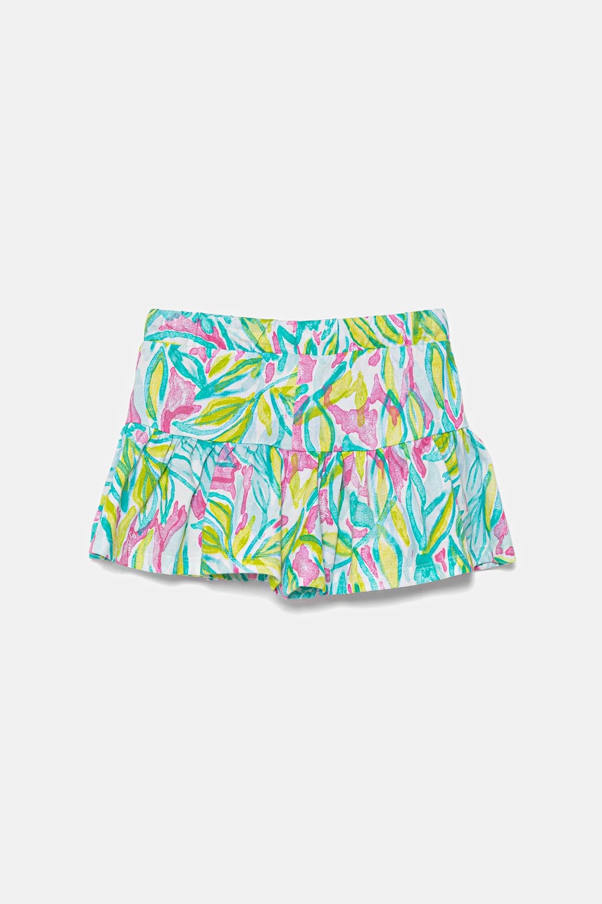 Детские хлопковые шорты United Colors of Benetton цвет зелёный узор регулируемая талия 34VAG901X