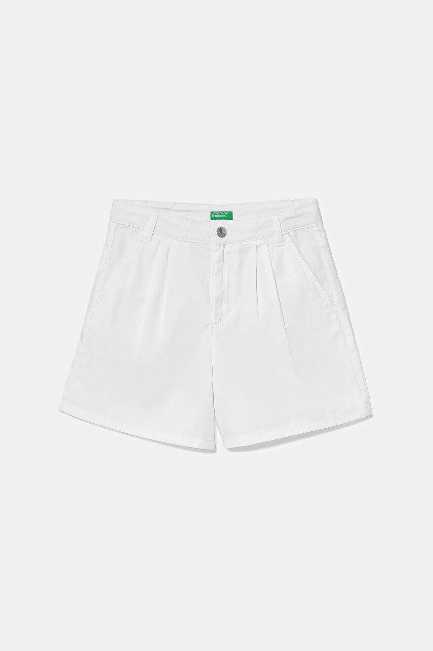 United Colors of Benetton pantaloni scurți din bumbac pentru copii culoarea alb, uni, talie reglabila, 47RGC903Y