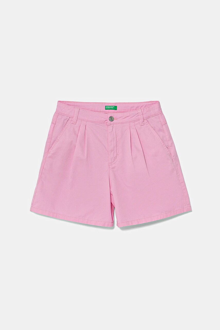 United Colors of Benetton pantaloni scurți din bumbac pentru copii culoarea roz, uni, talie reglabila, 47RGC903Y