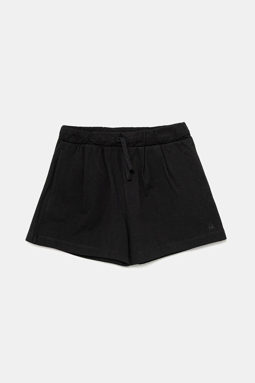 United Colors of Benetton pantaloni scurți din bumbac pentru copii culoarea negru, uni, talie reglabila, 3BL0C903I