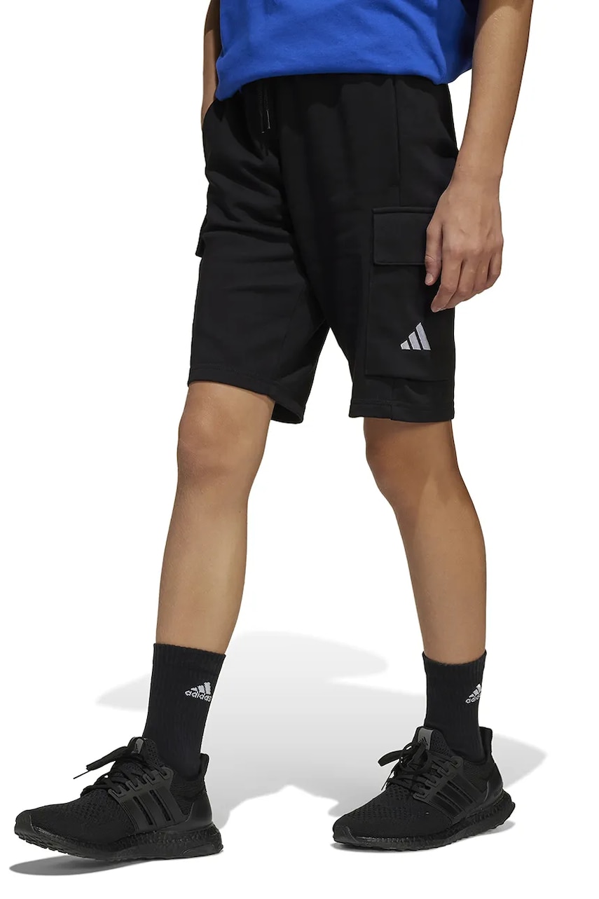 adidas pantaloni scurți copii culoarea negru, cu imprimeu, talie reglabila, JC9768 adidas pantaloni scurți copii culoarea negru, cu imprimeu, talie reglabila, JC9768
